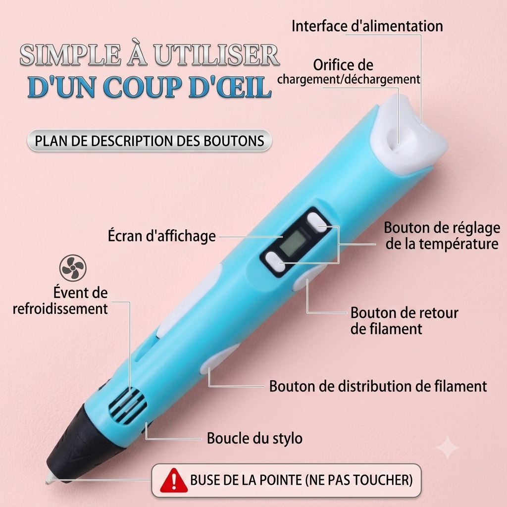 Stylo 3D Électronique avec 9 m de Fil PLA