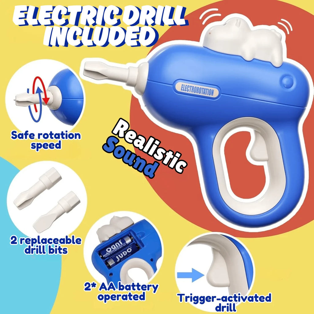 Établi Hippo tout-en-un DIY Montessori – Coffret d'outils 92 pièces (Bleu)
