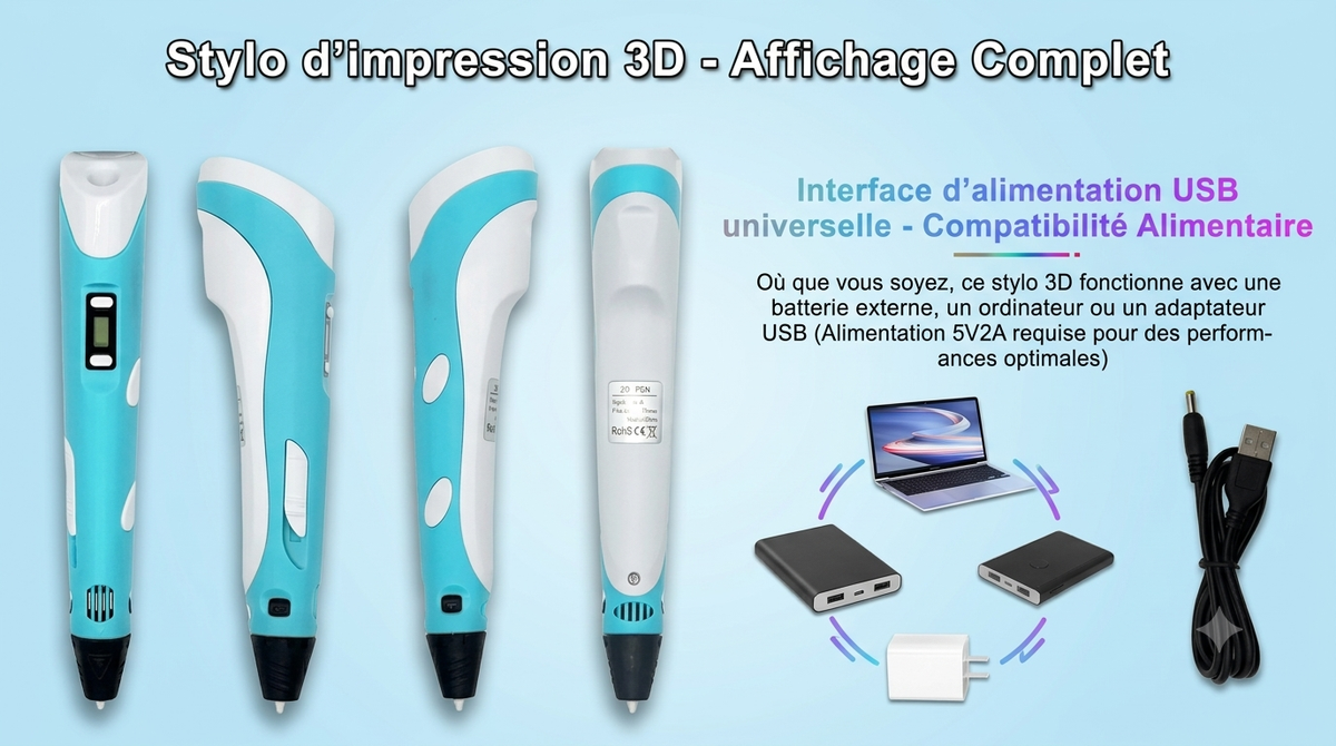 Stylo 3D Électronique avec 9 m de Fil PLA