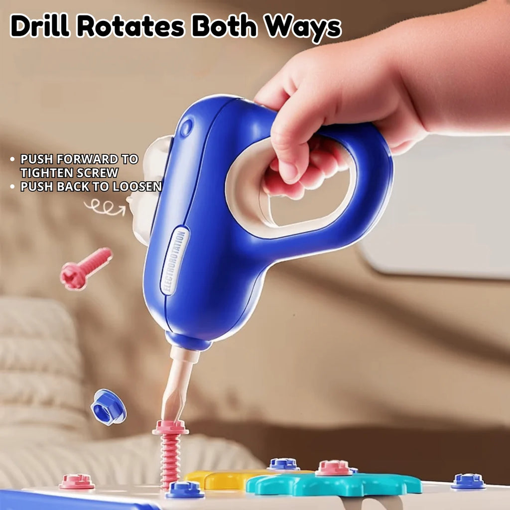 Établi Hippo tout-en-un DIY Montessori – Coffret d'outils 92 pièces (Bleu)