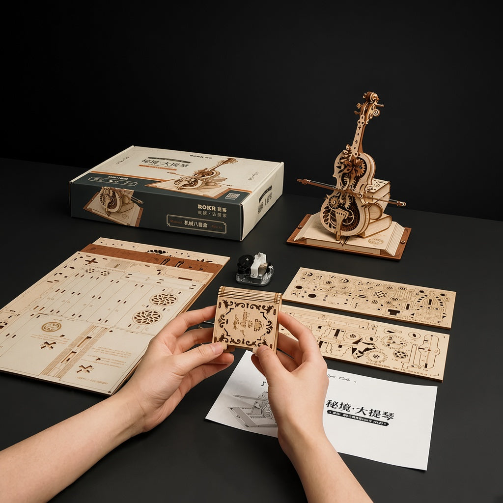 Puzzle 3D en Bois Robotime ROKR – Boîte à Musique "Violoncelle Magique"