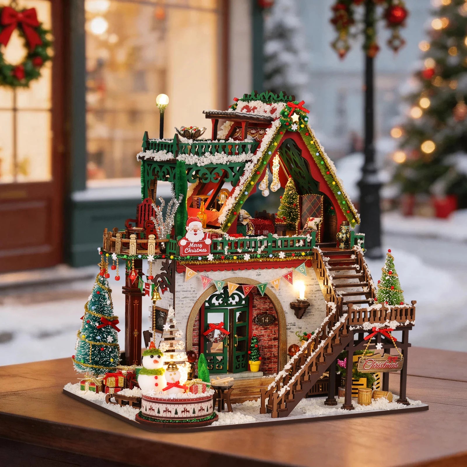 Chalet de Noël Enneigé en Bois DIY – Maquette Miniature avec Mobilier