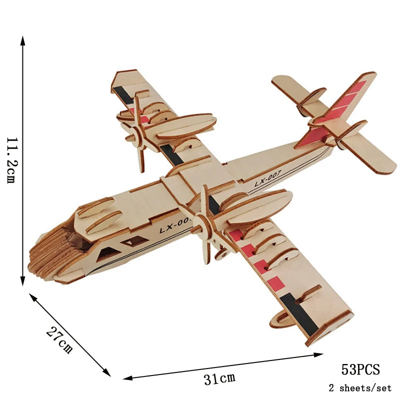 Puzzle 3D en Bois DIY – Maquette Rétro à Assembler (Bus, Bateau, Avion, Maison)