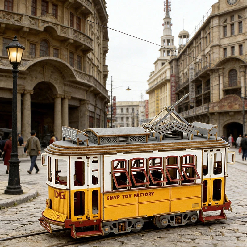Puzzle 3D en Bois DIY – Tram et Gare Rétro à Assembler