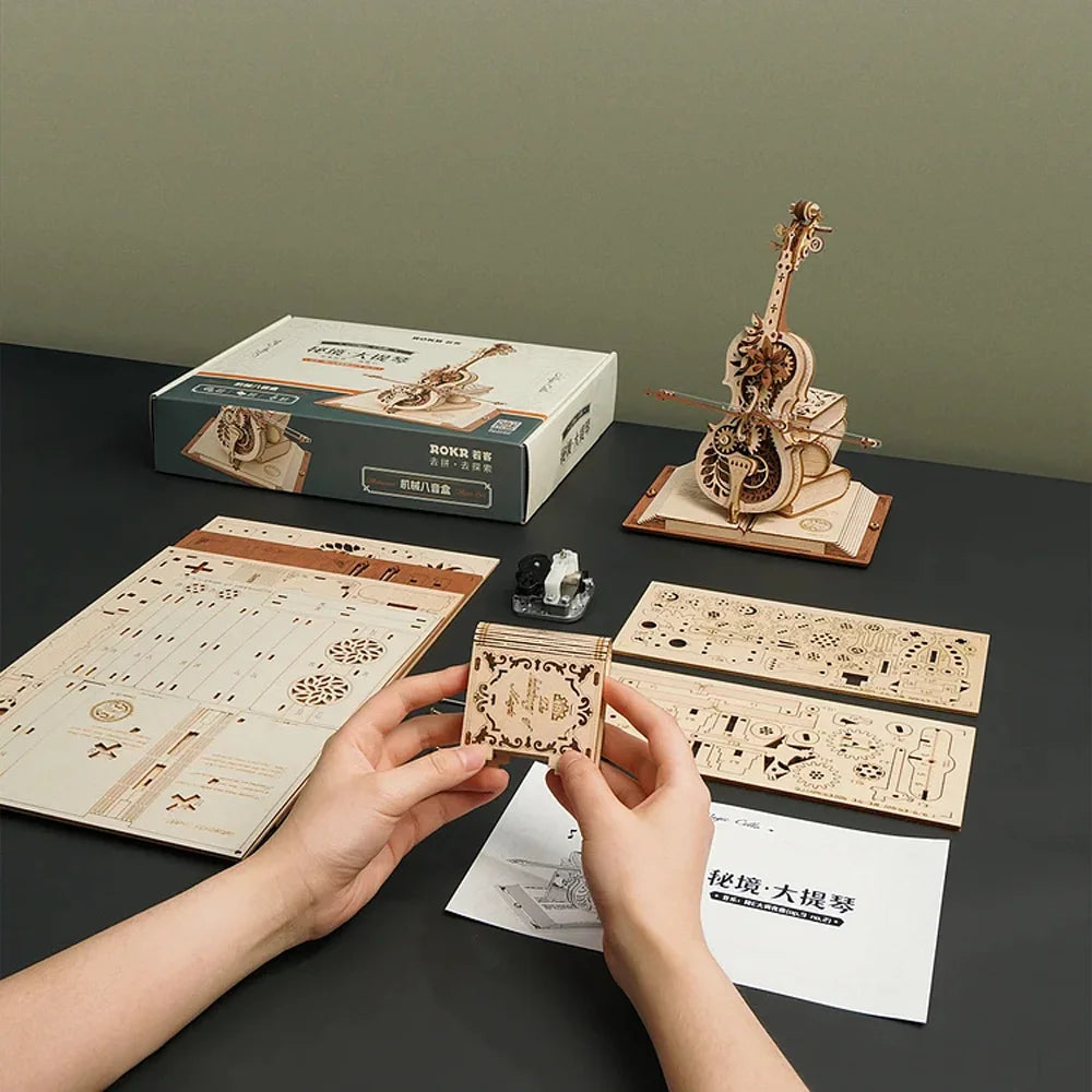 Puzzle 3D en Bois Robotime ROKR – Boîte à Musique "Violoncelle Magique"
