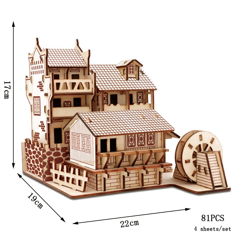 Puzzle 3D en Bois DIY – Maquette Rétro à Assembler (Bus, Bateau, Avion, Maison)