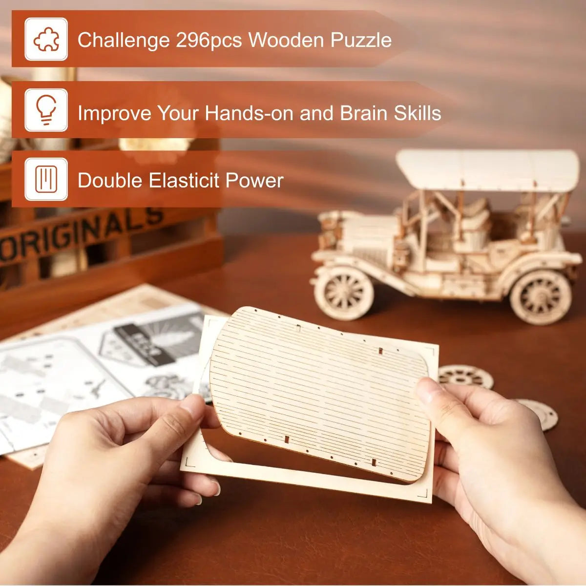 Puzzle 3D en Bois Robotime ROKR – Voiture Vintage Échelle 1:15