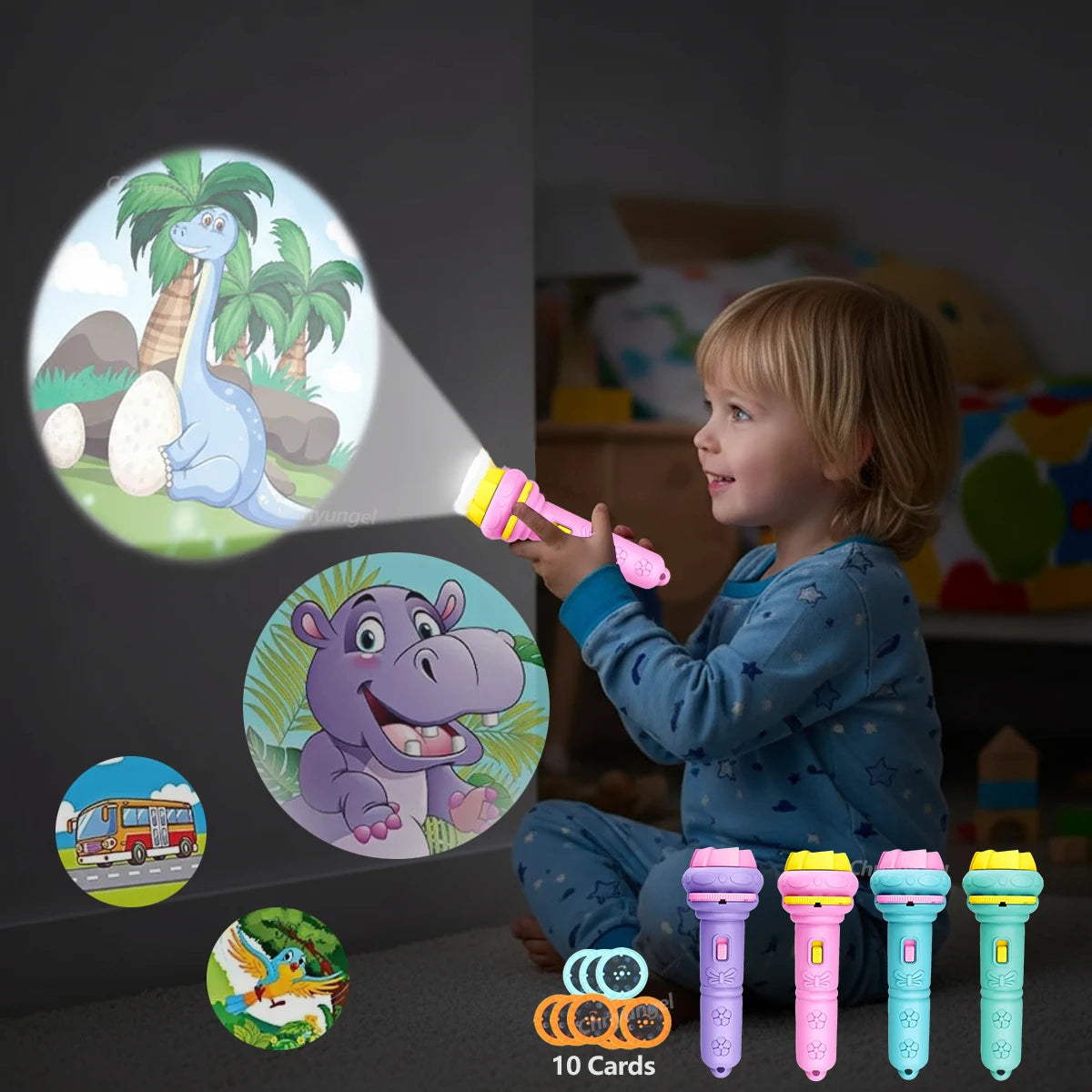 Lampe Projecteur pour Enfants – 10 Disques, 80 Motifs, Veilleuse Éducative