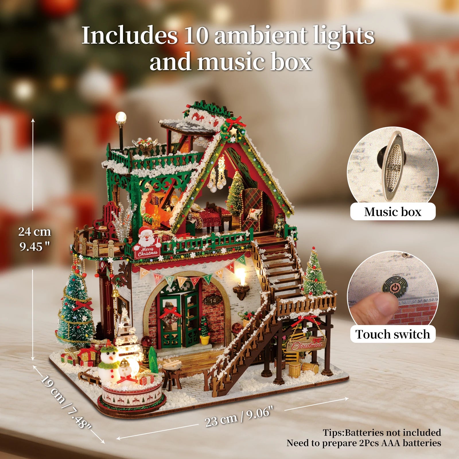 Chalet de Noël Enneigé en Bois DIY – Maquette Miniature avec Mobilier