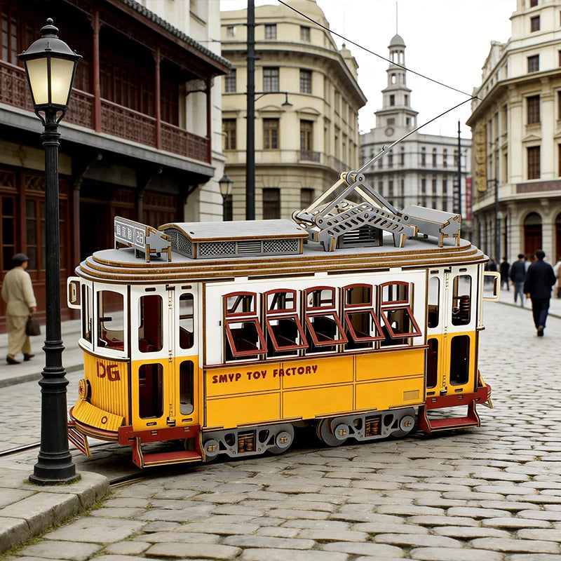 Puzzle 3D en Bois DIY – Tram et Gare Rétro à Assembler