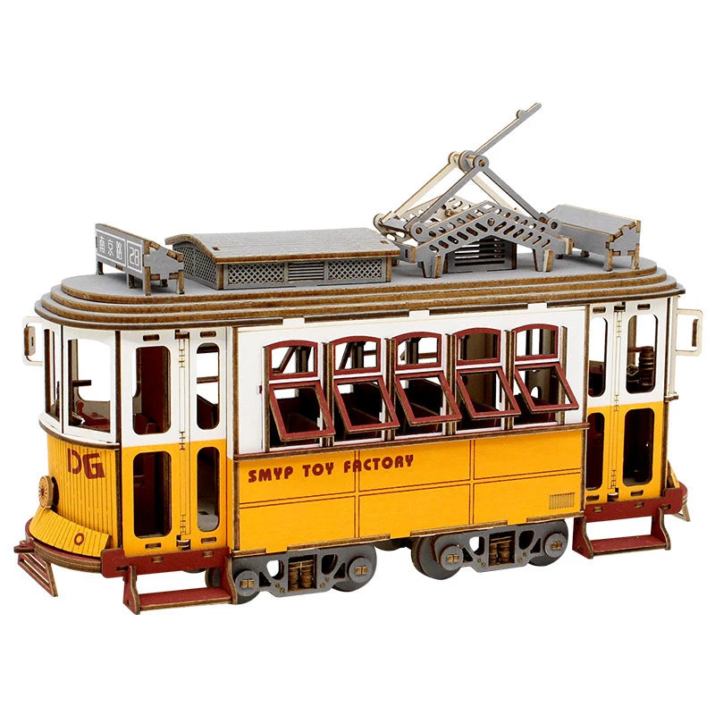 Puzzle 3D en Bois DIY – Tram et Gare Rétro à Assembler