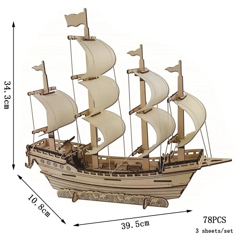 Puzzle 3D en Bois DIY – Maquette Rétro à Assembler (Bus, Bateau, Avion, Maison)