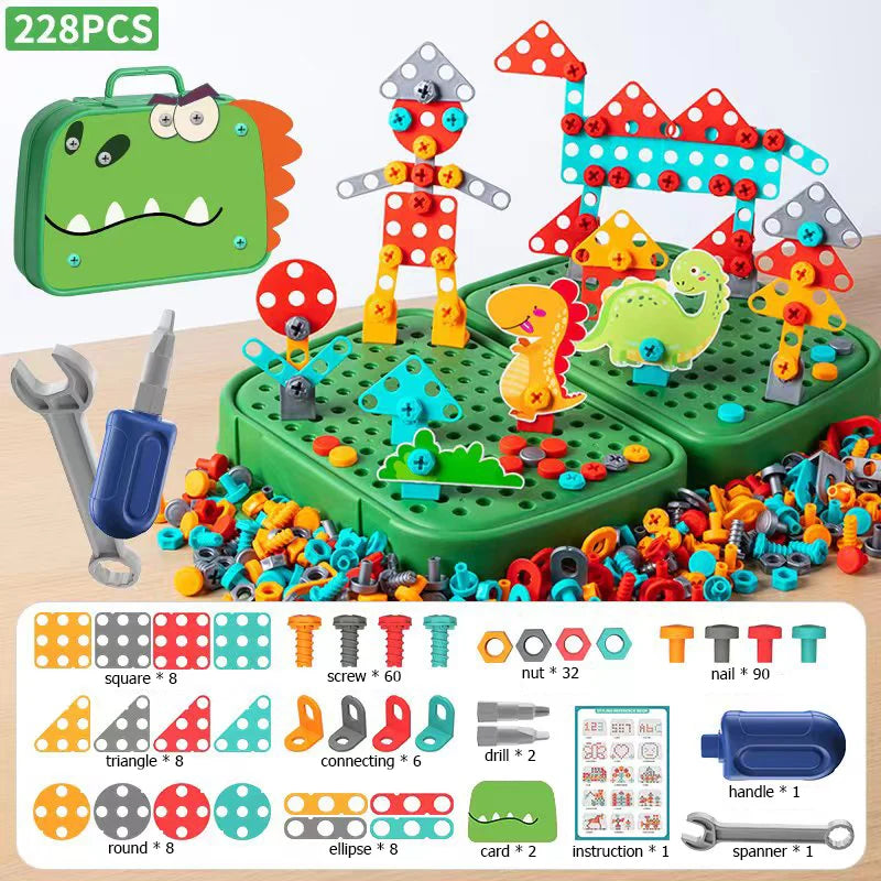 Kit d'Outils DIY 2D/3D pour Enfants – Perceuse Électrique Jouet, 228-230 Pièces