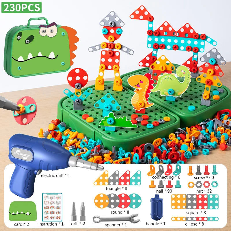 Kit d'Outils DIY 2D/3D pour Enfants – Perceuse Électrique Jouet, 228-230 Pièces