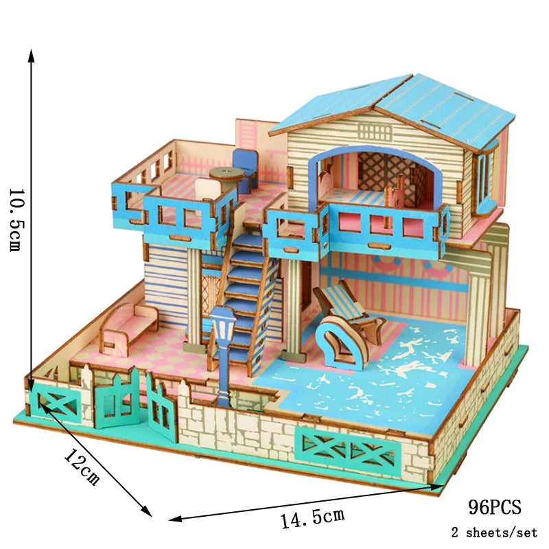 Puzzle 3D en Bois DIY – Maquette Rétro à Assembler (Bus, Bateau, Avion, Maison)