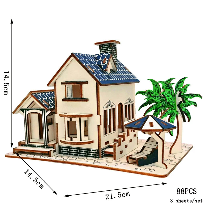 Puzzle 3D en Bois DIY – Maquette Rétro à Assembler (Bus, Bateau, Avion, Maison)
