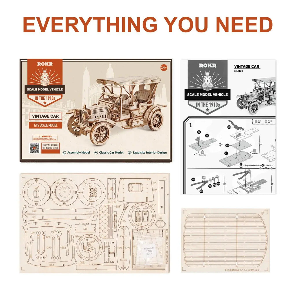 Puzzle 3D en Bois Robotime ROKR – Voiture Vintage Échelle 1:15