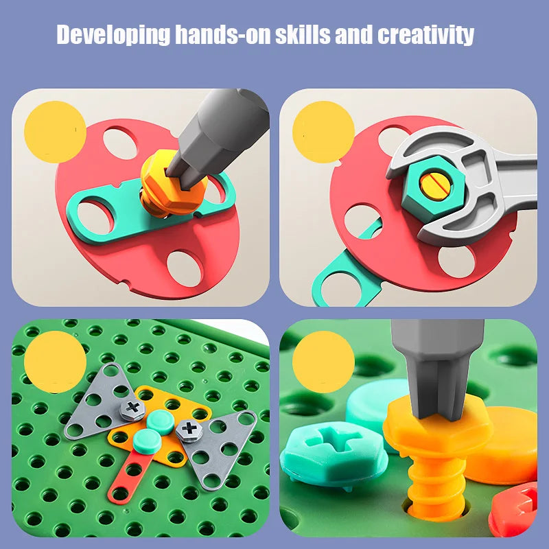 Kit d'Outils DIY 2D/3D pour Enfants – Perceuse Électrique Jouet, 228-230 Pièces