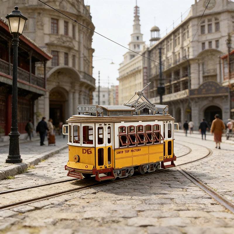 Puzzle 3D en Bois DIY – Tram et Gare Rétro à Assembler
